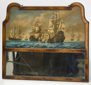 Two Part Wall Mirror with Nautical Painting
