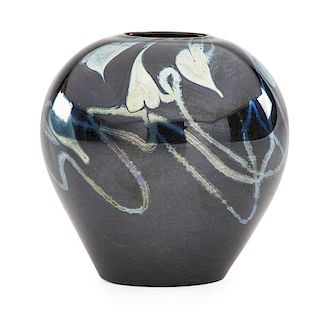 TIFFANY STUDIOS Rare black Favrile glass vase