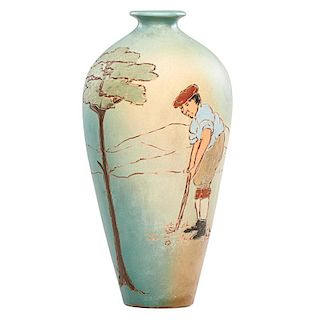 WELLER Dickensware II vase with golfer