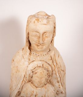 Virgin with Child in Alabaster, following Romanesque models, XIX - XX centuries