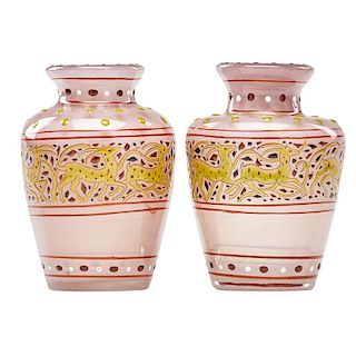 GALLE Pair of enameled cabinet vases