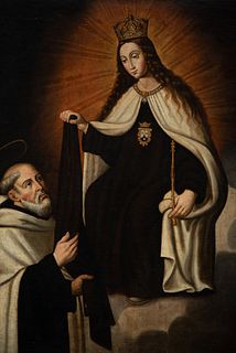 Virgen del Carmen giving the habit to San SimÃ³n, Sevillian school of the 17th century