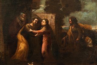 Saint Anne and Saint Joachim receiving the Virgin and Saint Joseph, 17th century Italian school