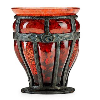 DAUM; MAJORELLE Reticulated glass vase