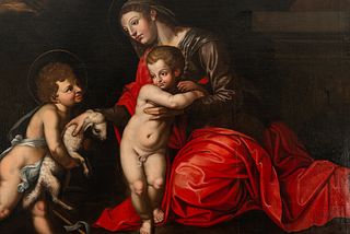 Virgin Mary with Child and Little Saint John, 17th century Roman school, follower of Michelangelo Merisi da Caravaggio (Milan, 1571 - Porto Ã‰rcole, 1