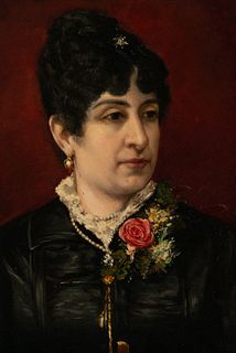 Portrait of Woman on Table, Spanish school of the 19th century