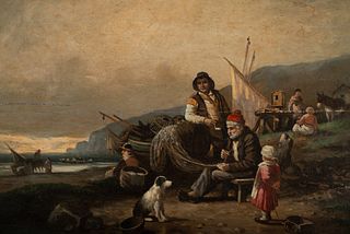 Fishermen in a Port, Italian school of the 19th century