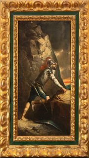 Pair of oil paintings on Canvas of Archer and Knight, Spanish school of the 19th century, signed R. de Losada
