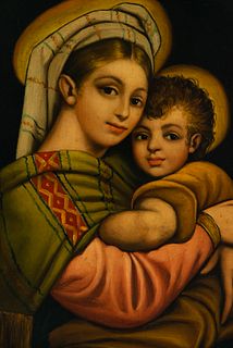 Virgin with Child in Arms, following models by Rafael Sanzio, Italian school of the 19th century