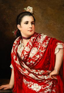 Portrait of Woman with Mantilla, Spanish school of the 19th century
