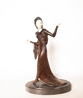 Lady in Bronze and Ivory, Chryselephantine sculpture, early 20th century European school, following Chipparus models