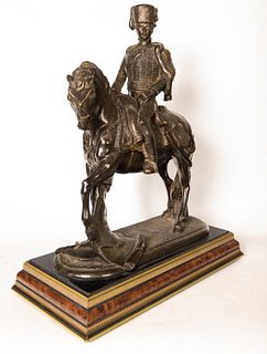 Terracotta Imitating Bronze Officer on Horseback, 20th century French school