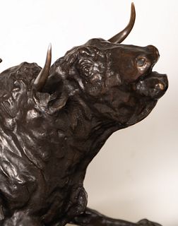 Bronze of Bull in his Agony, signed F. Bonilla, 20th century Spanish school