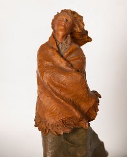 Figure of Lady in Terracotta, signed Bofill, Spanish school of the 20th century