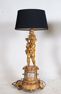 Large pair of gilt bronze candlesticks with Cherubs mounted on lamps, Napoleon III period, 19th century French school