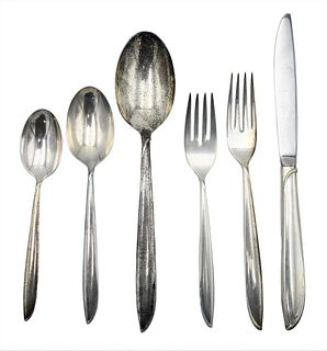90 Piece International Sterling Silver Flatware Set, in Silver Rhythm pattern, to include 12 dinner forks, 12 salad forks, 8 tablespoons, 24 teaspoons