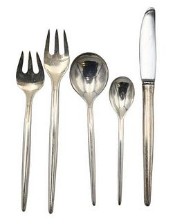 76 Piece Anton Michelsen Sterling Silver Flatware Set, in Tulip pattern, to include 12 dinner forks, 12 salad forks, 12 soup spoons, 12 tablespoons, 1