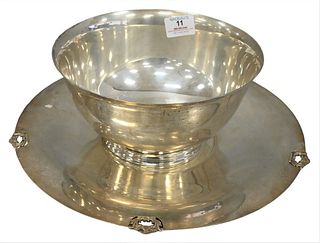 Two Sterling Silver Pieces, to include a Revere bowl, diameter 9 inches; along with a large round tray, diameter 13 1/2 inches, 50 t.oz.