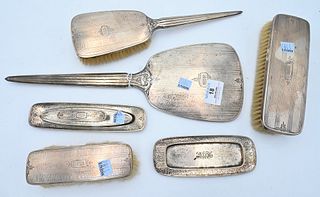 Seven Piece Sterling Silver Dresser Set. Provenance: Estate of Florence Yannios, Waterfront Home, Guilford, CT.