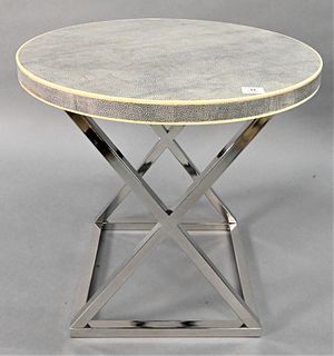Shagreen Wrapped Round Occasional Table, having chrome base, height 23 1/2 inches, diameter 26 inches.