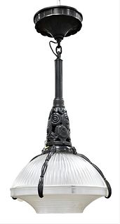 Ruhlmann-Brandt Pendant Hanging Light, having glass shade, height 32 inches, receipt for $2,675.