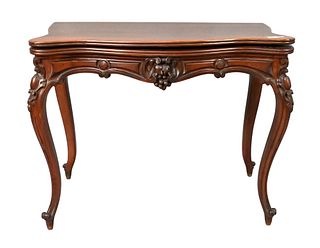 Victorian Rosewood Gaming Table, top opening to reveal round felt interior, height 29 inches, top 19" x 35 1/2". Provenance: Estate of Florence Yannio