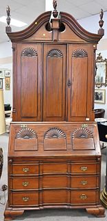 Reproduction Mahogany Chippendale Style Block Front Secretary Desk, in three parts, having shell carved front, top with fully pigeon holed interior, h