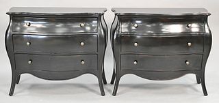 Pair of Contemporary Black Lacquered Swell Front Commodes, height 34 inches, top 16" x 40".