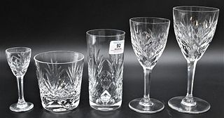 59 Piece Set of St. Louis Crystal Stems, Chantilly Clear pattern, to include 12 stemmed water goblets, 7 7/8"; 11 red wine, 7"; 12 cordial, 4 5/8"; 12