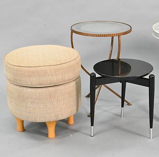 Three Piece Lot, to include a mirrored side table, height 22 1/2 inches, diameter 16 1/2 inches; upholstered stool; along with a contemporary side tab