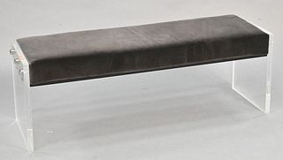 Contemporary Bench, having upholstered top and lucite base, height 17 inches, length 49 1/2 inches, depth 15 inches.