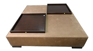 Christian Liaigre Ottoman "Galet" from Holly Hunt, having two moveable trays, height 14 1/2 inches, top 59" x 59".
