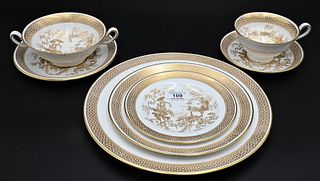 72 Piece Spode Porcelain Dinner Set, "Spode's Garden" having gilt chinoiseri motif, to include 8 dinner plates, 9 salad plates, 7 bread plates, 12 tea