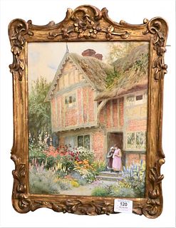 Arthur Claude Strachan (United Kingdom, 1865 - 1935), "An English Cottage", watercolor on board, signed lower left Claude Strachan, 13 1/2" x 10 1/2".