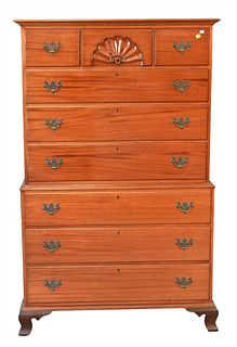 Margolis Mahogany Chippendale Style Chest on Chest, in two parts, signed Margolis on back, height 62 inches, width 36 inches.