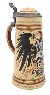 Mettlach Imperial Eagle Stein, marked 2204, height 11 1/2 inches. Provenance: Collections of Norma Reilly, New Jersey.
