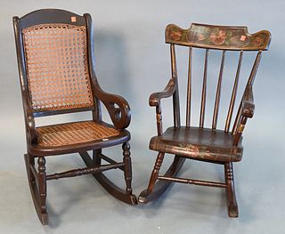 Two Childs Rocking Chairs, to include one having caning; along with a painted chair, height 24 inches.