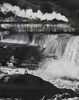 Winston Link (American, 1917 - 2001), Gooseneck Dam on the Maury River With Train No.2 Near Buffalo Forge, Virginia, 1956, gelatin-silver photograph, 