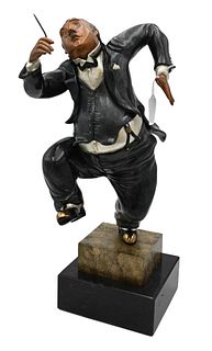 Hiro Yamagata (born 1948), conductor standing on marble base, polychrome bronze, signed on back with Martin Lawrence Limited Edition #111/375, height 