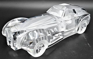 Daum Crystal and Frosted Glass Car, roadster style, signed Daum, France, length 15 inches.