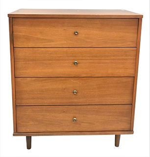 Four Drawer Walnut Chest, circa 1970's, height 39 1/4 inches, width 34 inches, depth 18 inches.