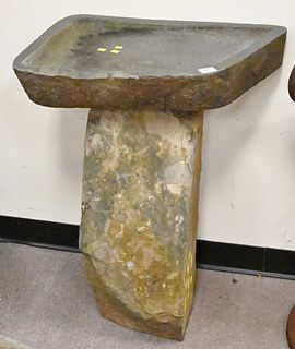 Mid Century Two Part Stone Bird Bath, height 33 inches, top 17" x 24".