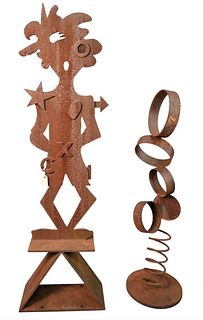Two Iron Outdoor Sculptures, one signed 1 of 3 C.F.S. Cheryl Farber Smith, heights 57 and 77 inches.