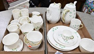 29 Piece Set of Belleek Shamrock, to include cups, saucers, plates, teapots, vases, etc., all with brown mark. Provenance: Collections of Norma Reilly