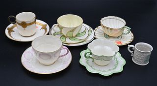 Tray Lot of Belleek, to include cups and saucers, all having black mark. Provenance: Collections of Norma Reilly, New Jersey.
