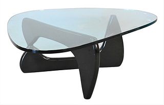 Herman Miller Noguchi Coffee Table, having 3/4 inch glass, signed, height 16 inches, length 51 inches, width 36 inches.