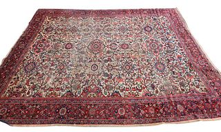 Sultanabad Oriental Carpet, 11' 6" x 13' 9", (with wear).