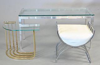 Three Piece Lot, to include an unusual 1970's Bespoke metal vanity and bench, height 20 1/2 inches, width 47 inches, depth 17 inches; along with a pos
