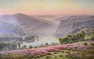 William Didier-Pouget (France, 1864 - 1959), "Le Matin Bruyeres en Fleurs", oil on canvas, signed lower right; titled and marked "HEC 84 - 08" on vers