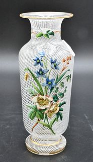 Art Glass Vase, having enameled flowers, height 7 3/4 inches.
